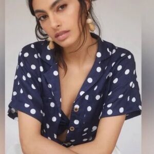 Maeve Dark Blue Polka Dot Button Down Shirt